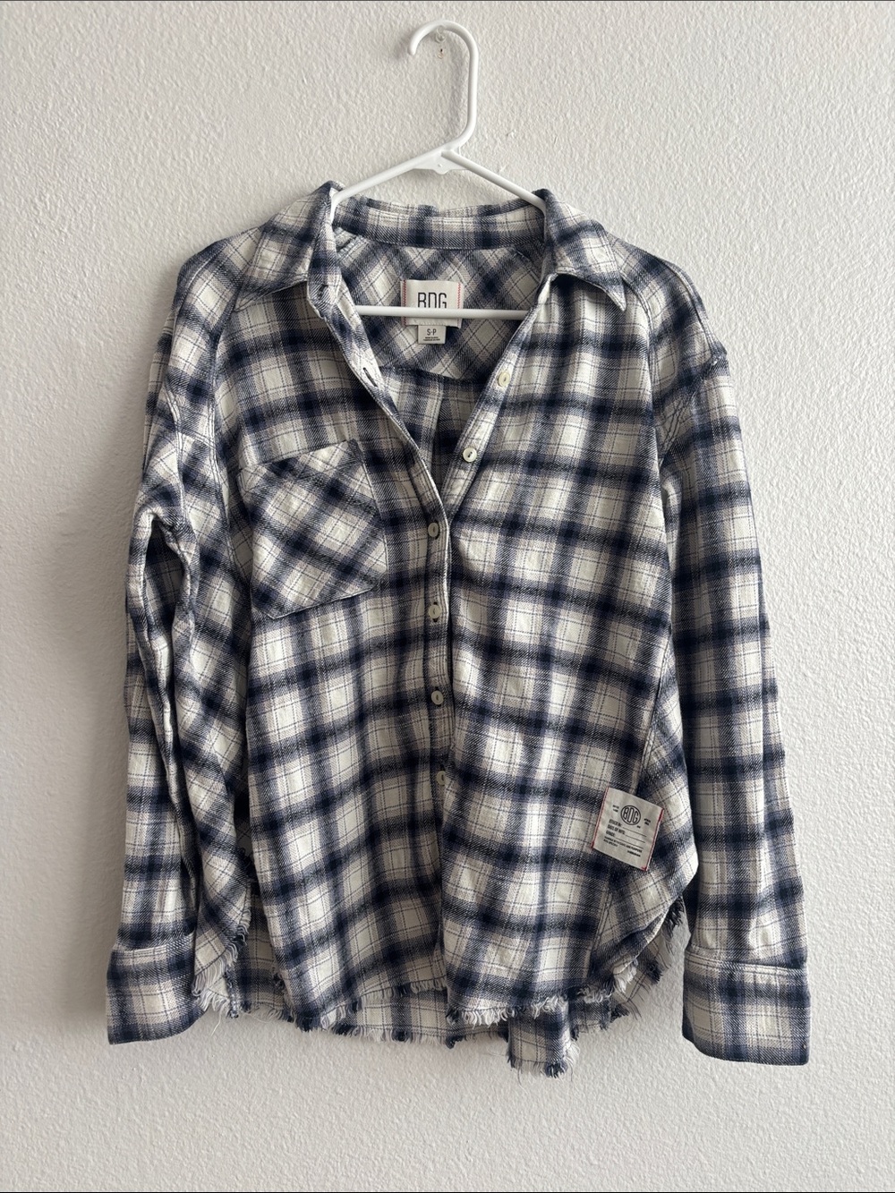 BDG Women’s Blue and White Plaid Button-Up Shirt